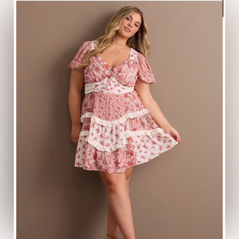 ARULA Red and White Tiered Patchwork Sundress 3x C